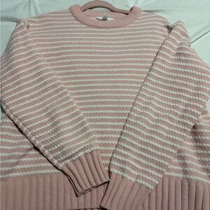Women's Pink & White Striped Cozy Knit Sweater